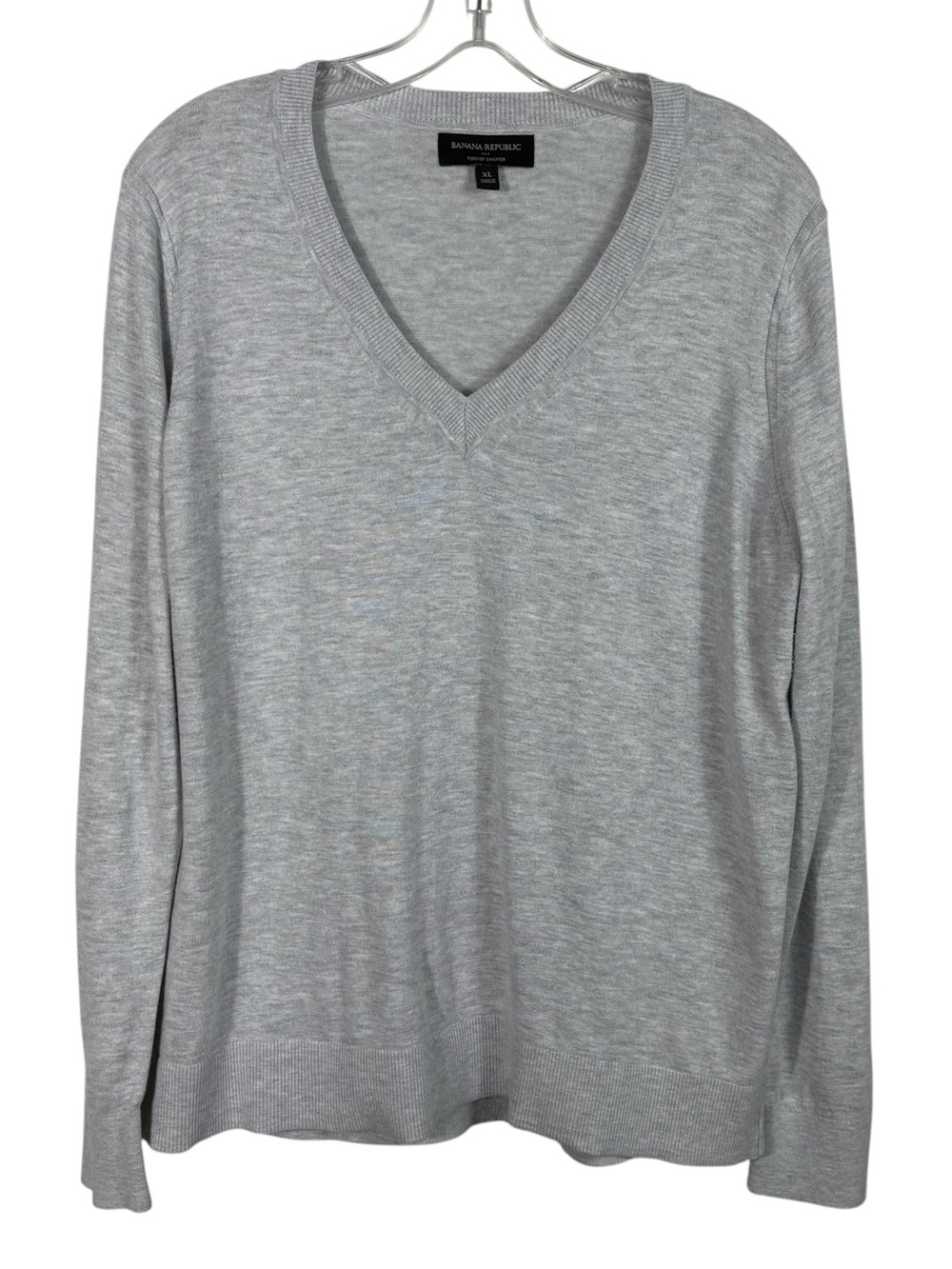 Banana Republic Forever Sweater Gray V-Neck Lightweight Knit Top XL Minimalist